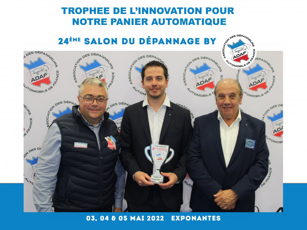 Vainqueur du trophée de l'innovation vl pour notre panier de remorquage automatique lors du salon international de l'adaf les 03, 04 et 05 mai 2022