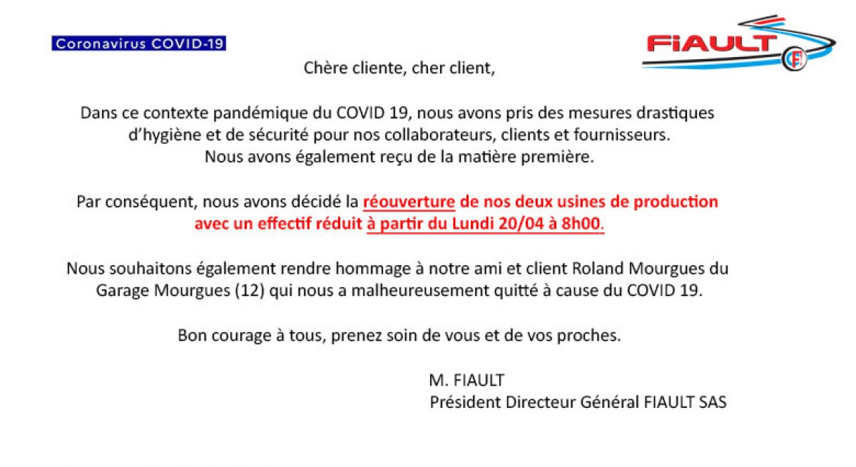 Réouverture à partir du lundi 20/04