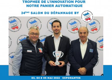 Vainqueur du Trophée de l'Innovation VL pour notre panier de remorquage automatique lors du salon international de l'ADAF les 03, 04 et 05 Mai 2022