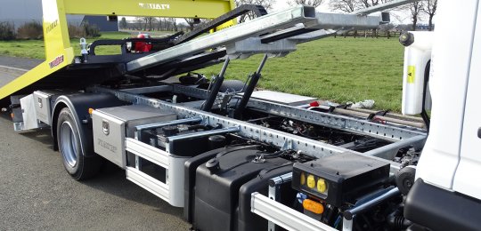 Two jumper cables with two 12V and 24V plugs on the front right of the equipment