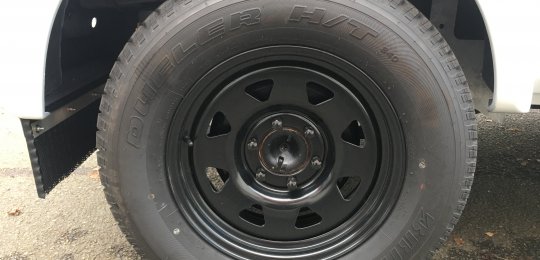 Replacement of the original 4 wheels by BLACK STEEL wheels reinforced