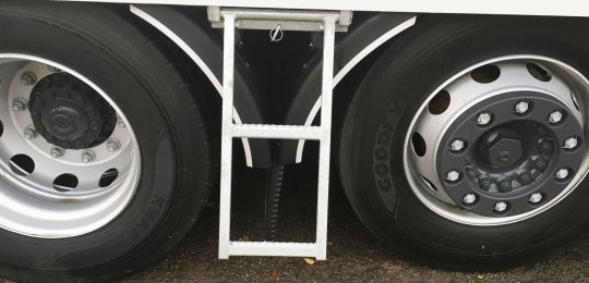 A sliding side step foot fixed under right side equipment